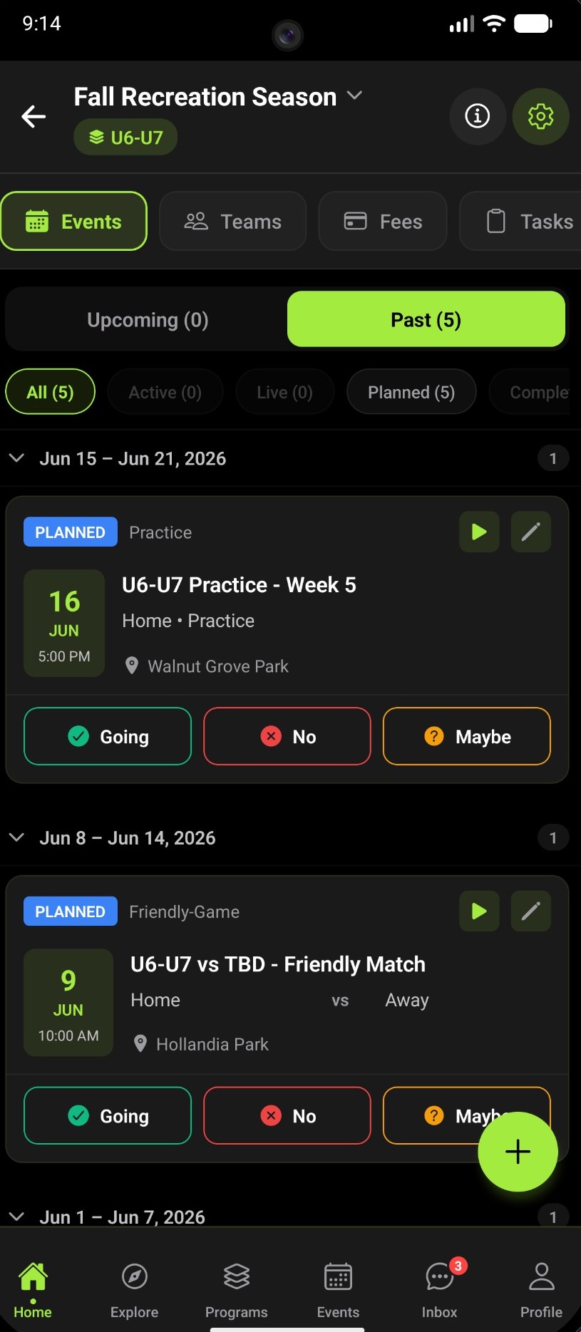 Sport Loop soccer events calendar